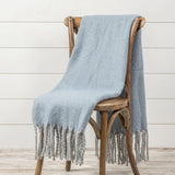 Light Blue Tassel Throw Blanket