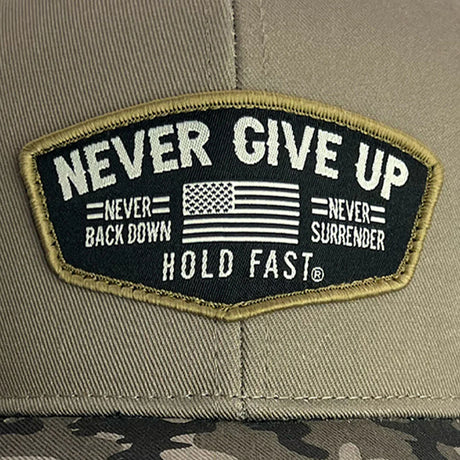 Never Give Up Camo Trucker Hat