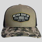 Never Give Up Camo Trucker Hat