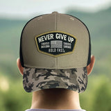 Never Give Up Camo Trucker Hat