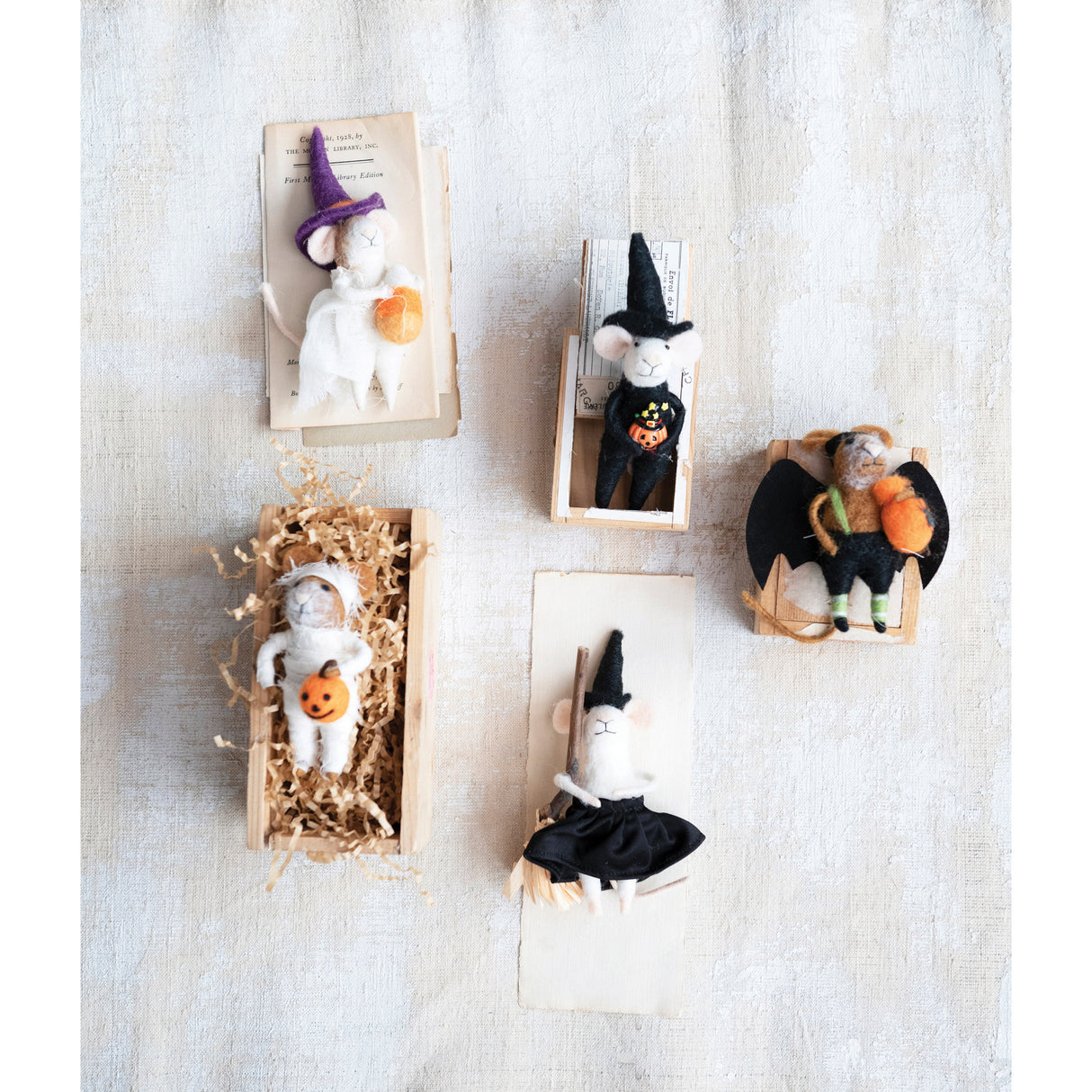 Wool Felt Mouse Critters in Halloween Costumes