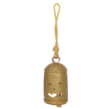 Antique Gold Jack-O’-Lantern Metal Bell with Rope