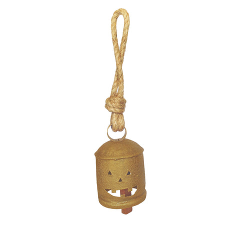 Antique Gold Jack-O’-Lantern Metal Bell with Rope