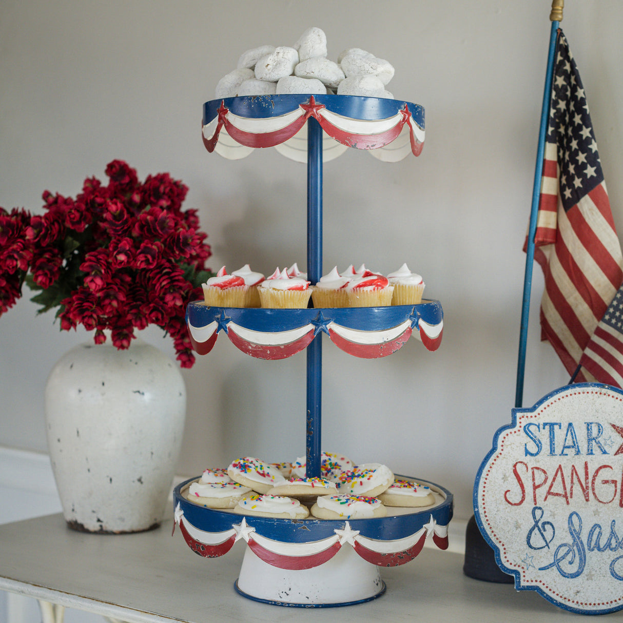Patriotic Three-Tier Metal Serving Tray
