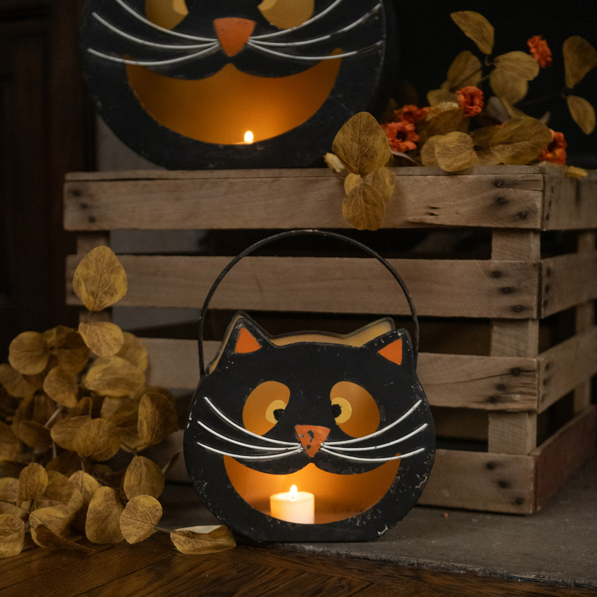 Retro Black Cat Halloween Bucket with Handle | 2 Sizes