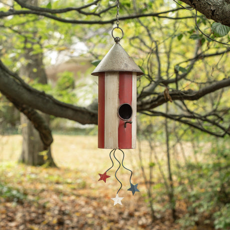 Red & White Striped Firework Hanging Birdhouse