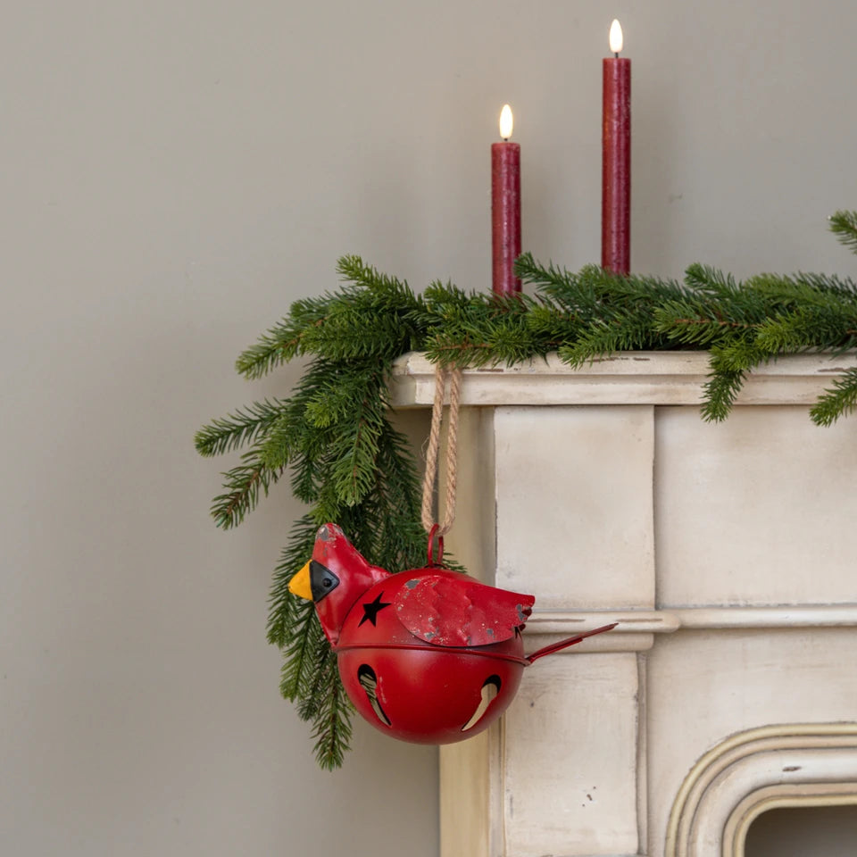 Metal Cardinal Bell with Rope Hanger