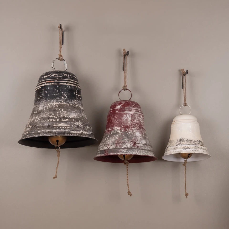 Oversized Aged Metal Bells with Rope Hanger