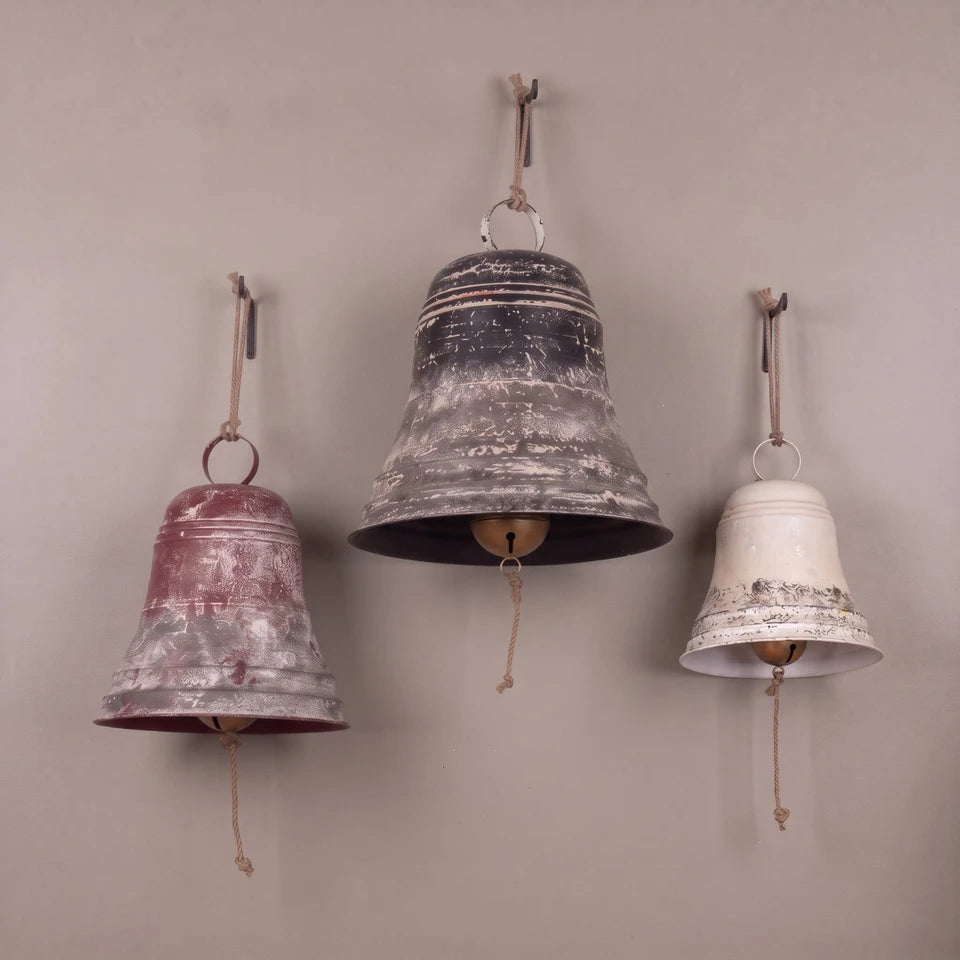 Oversized Aged Metal Bells with Rope Hanger
