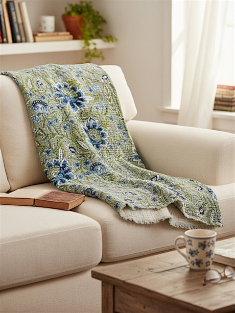 Plumbago Botanical Cotton Throw Blanket