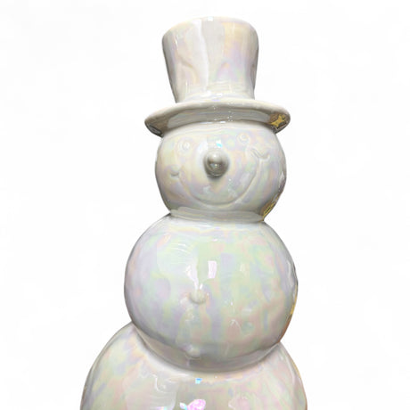 Pearlescent Glossy Ceramic Snowman Figurine | 2 Sizes