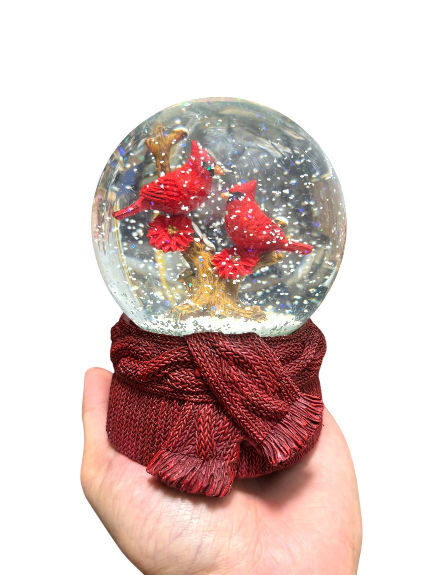Rust and Cinder Cardinal Christmas Snow Globe