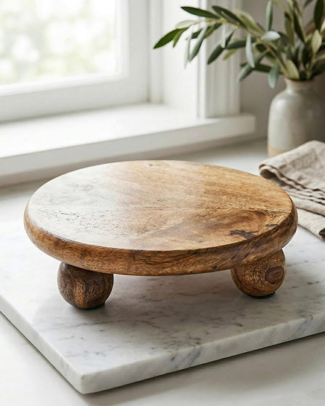 Hand-Carved Mango Wood Circular Pedestal
