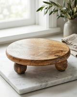 Hand-Carved Mango Wood Circular Pedestal