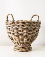 Handwoven Natural Rattan Footed Basket with Handles