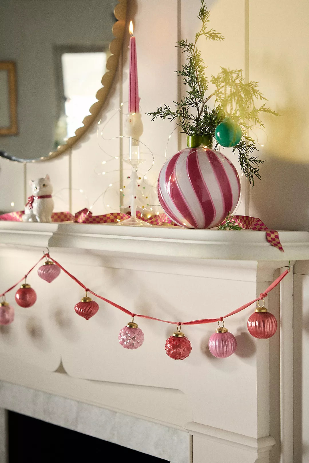 Pink & Red Mercury Glass Ornament Garland