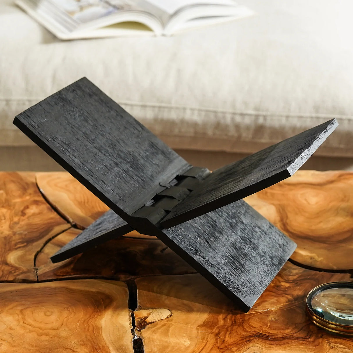 Black Wood Cookbook & Coffee Table Book Holder Stand