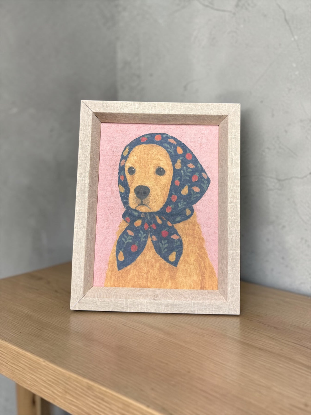 Framed Dog with Floral Scarf Wall Art