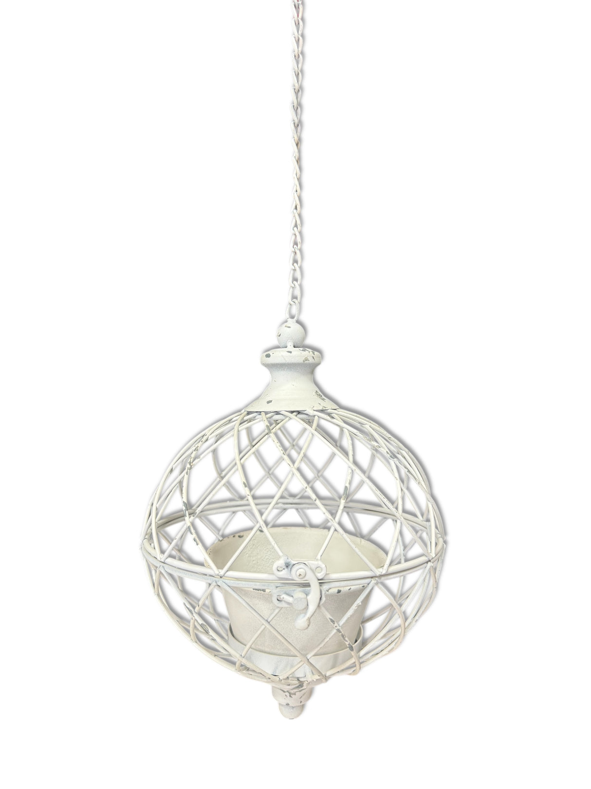 Rustic White Metal Sphere Hanging Planter | 2 Sizes