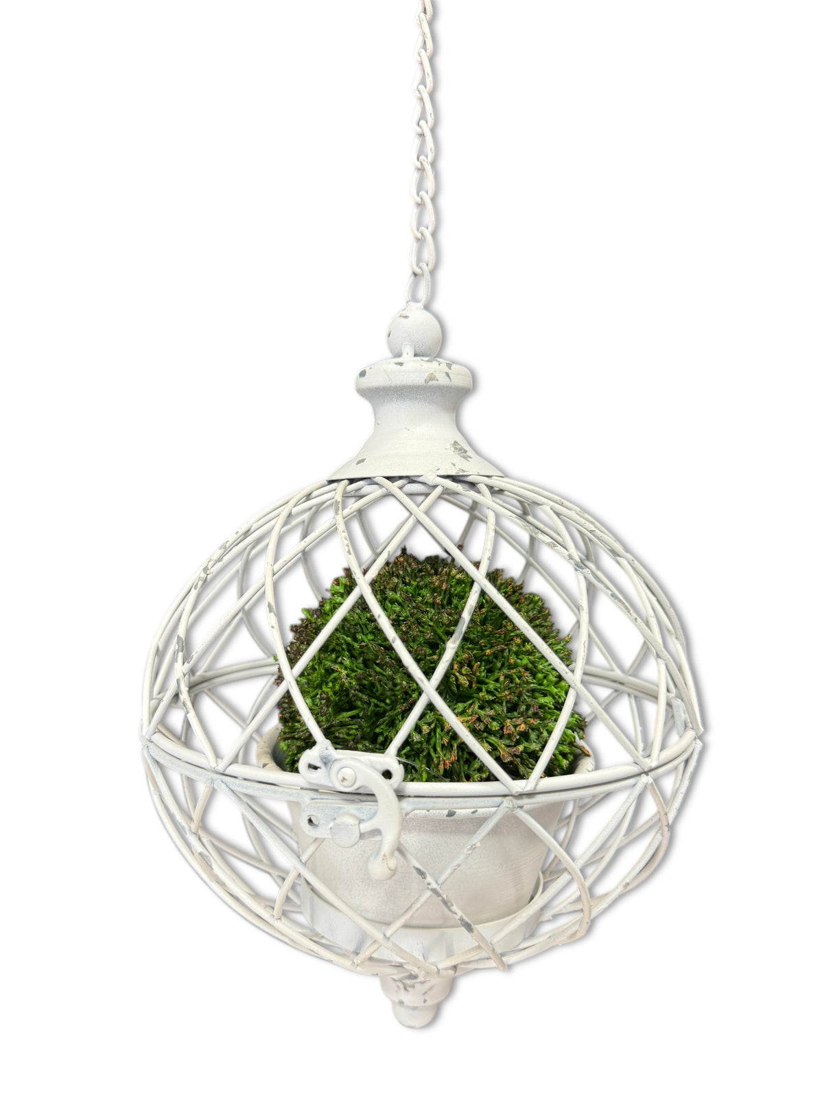 Rustic White Metal Sphere Hanging Planter | 2 Sizes