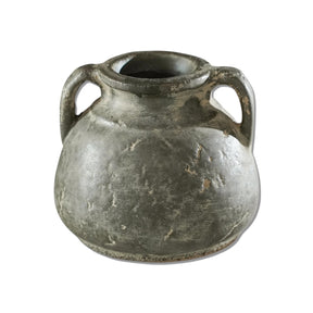Double handle distressed green ceramic pot vase