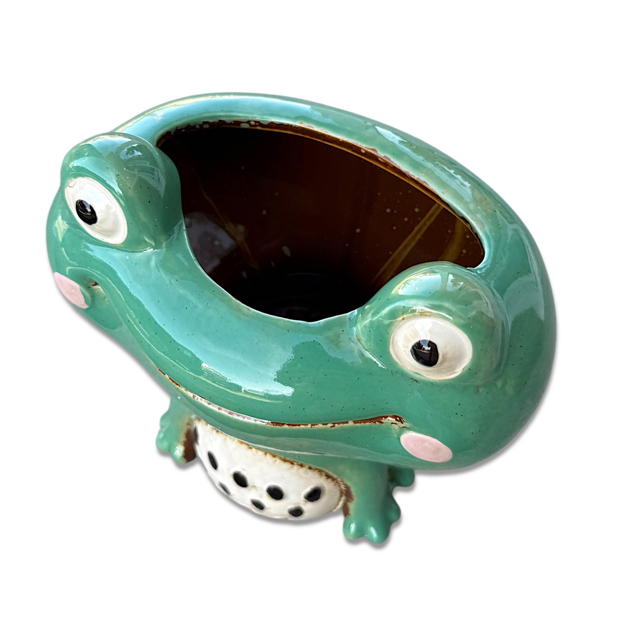Ceramic Quirky Smiling Face Green Frog Planter
