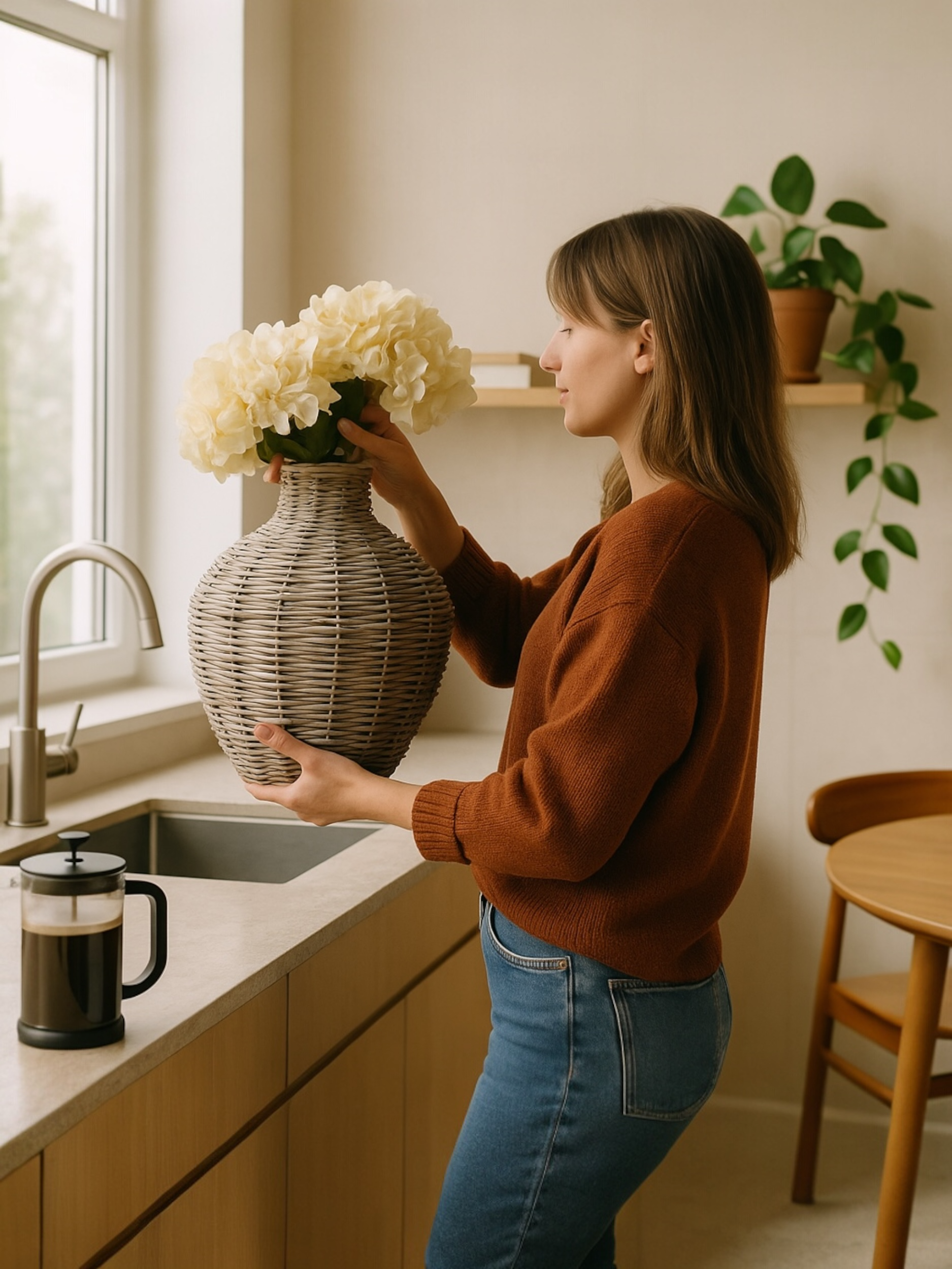 Handwoven Wicker Willow Vase - Thumbnail 5