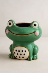 Ceramic Quirky Smiling Face Green Frog Planter