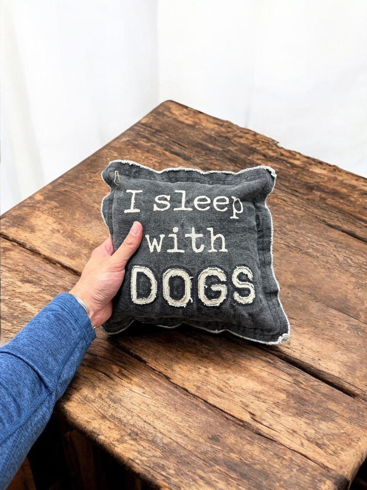 I Sleep With Dogs Black Washed Canvas Pillow
