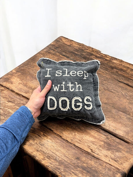 I Sleep With Dogs Black Washed Canvas Pillow