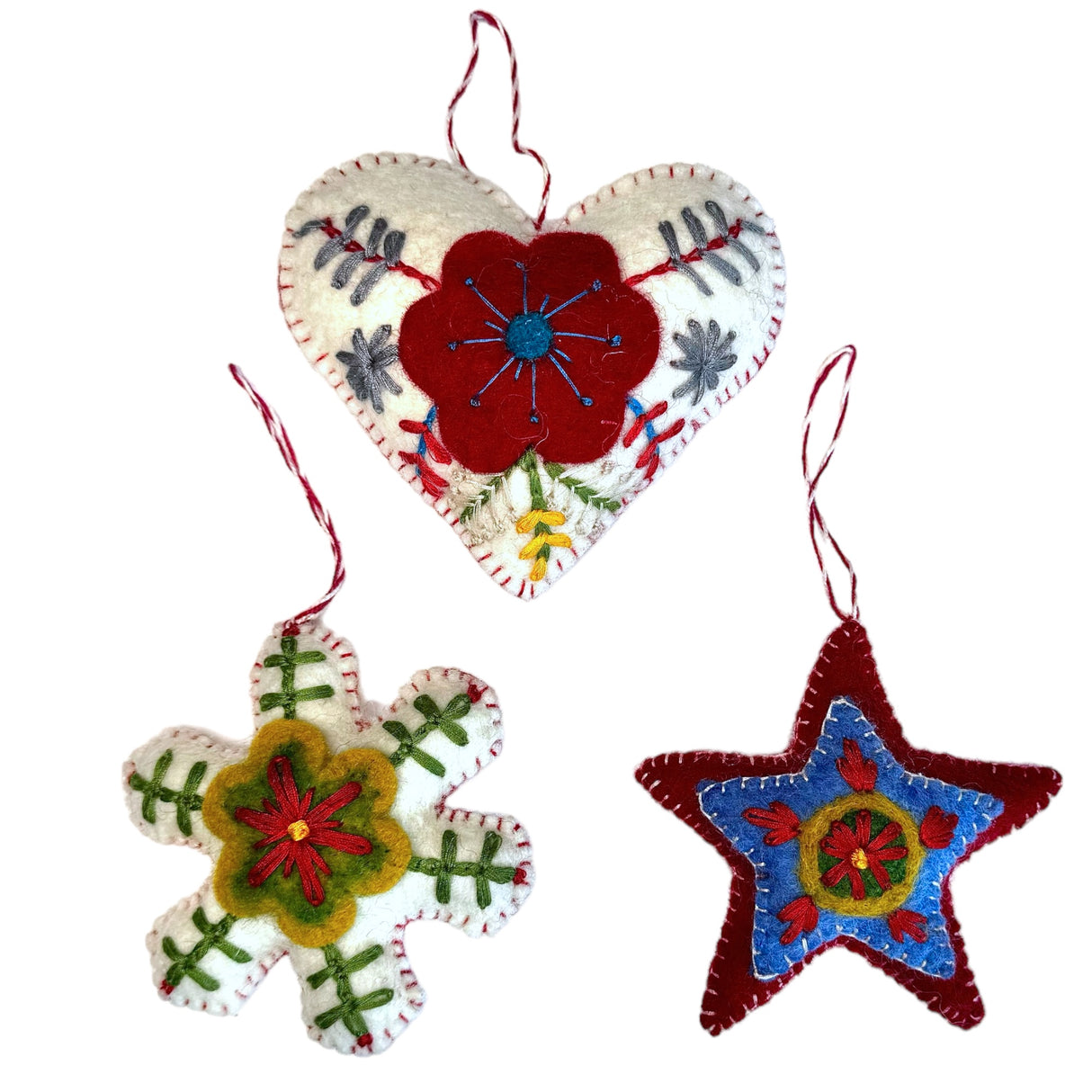 Felt Heart Snowflake & Star Ornaments