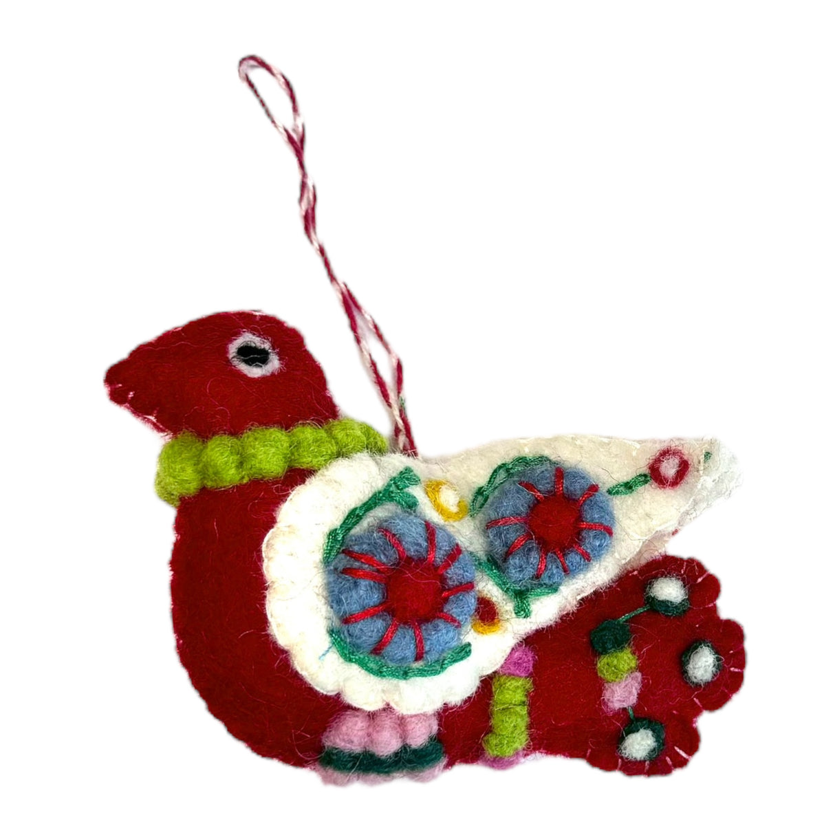 Red & White Bird Felt Ornaments