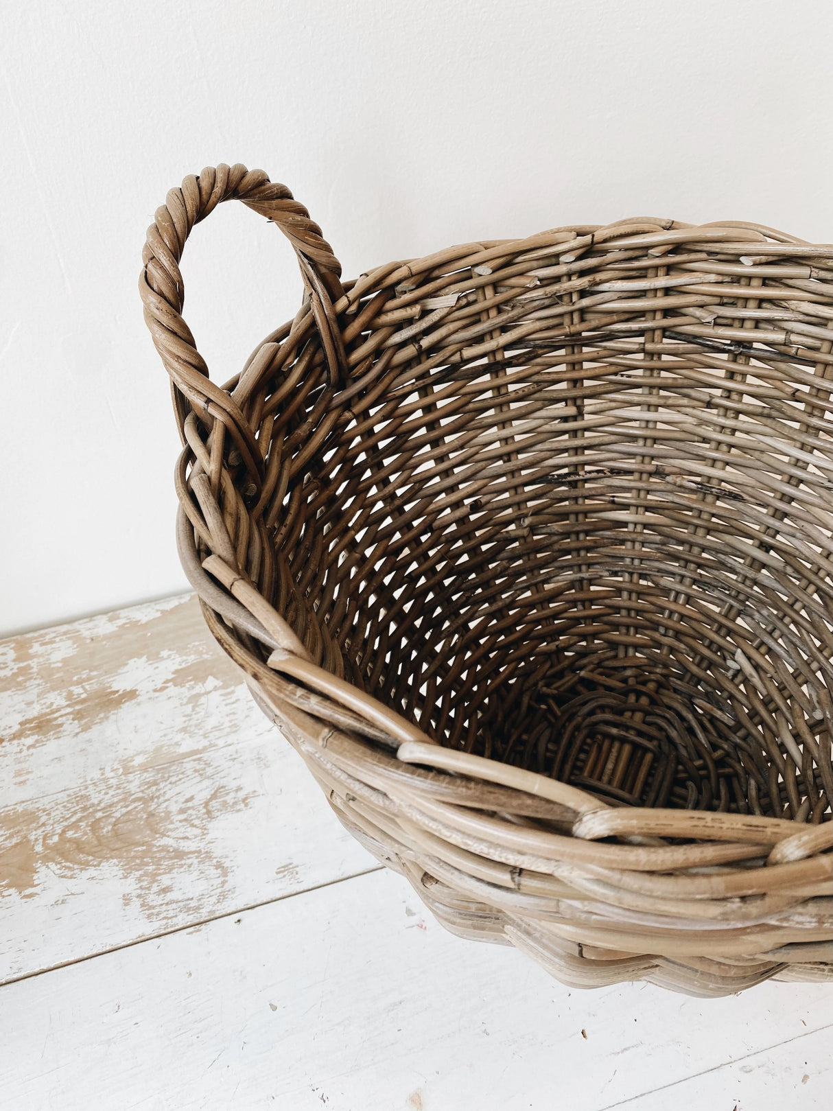 Handwoven Natural Rattan Footed Basket with Handles
