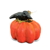 Distressed Handmade Paper Mache Orange Pumpkin with Crow