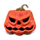 Distressed Paper Mache Orange Scary Face Carved Jack O'Lantern Luminary