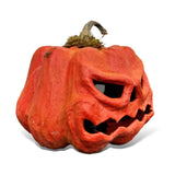 Distressed Paper Mache Orange Scary Face Carved Jack O'Lantern Luminary