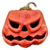 Distressed Paper Mache Orange Scary Face Carved Jack O'Lantern Luminary