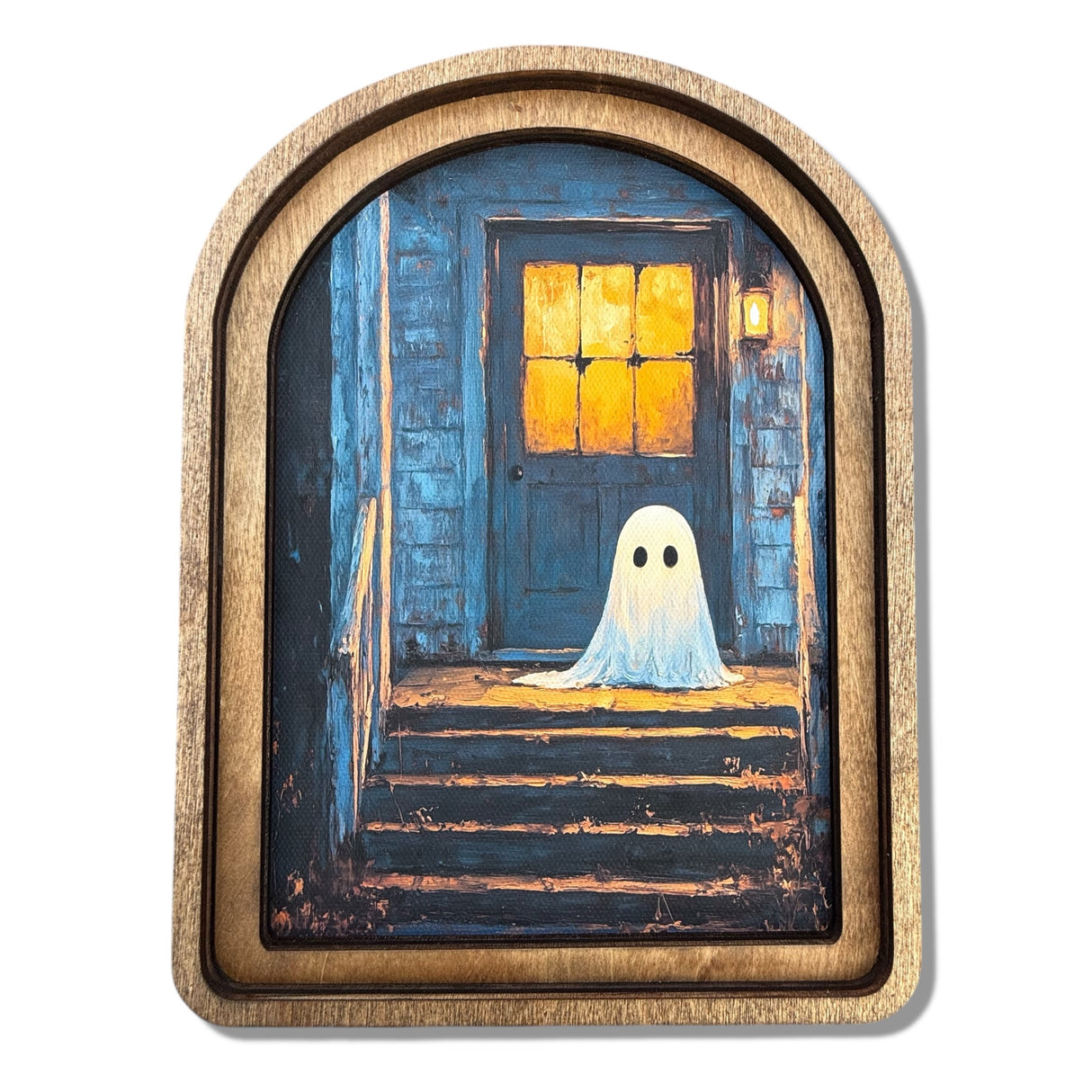 Ghost on Porch Arch Top Framed Canvas Artwork