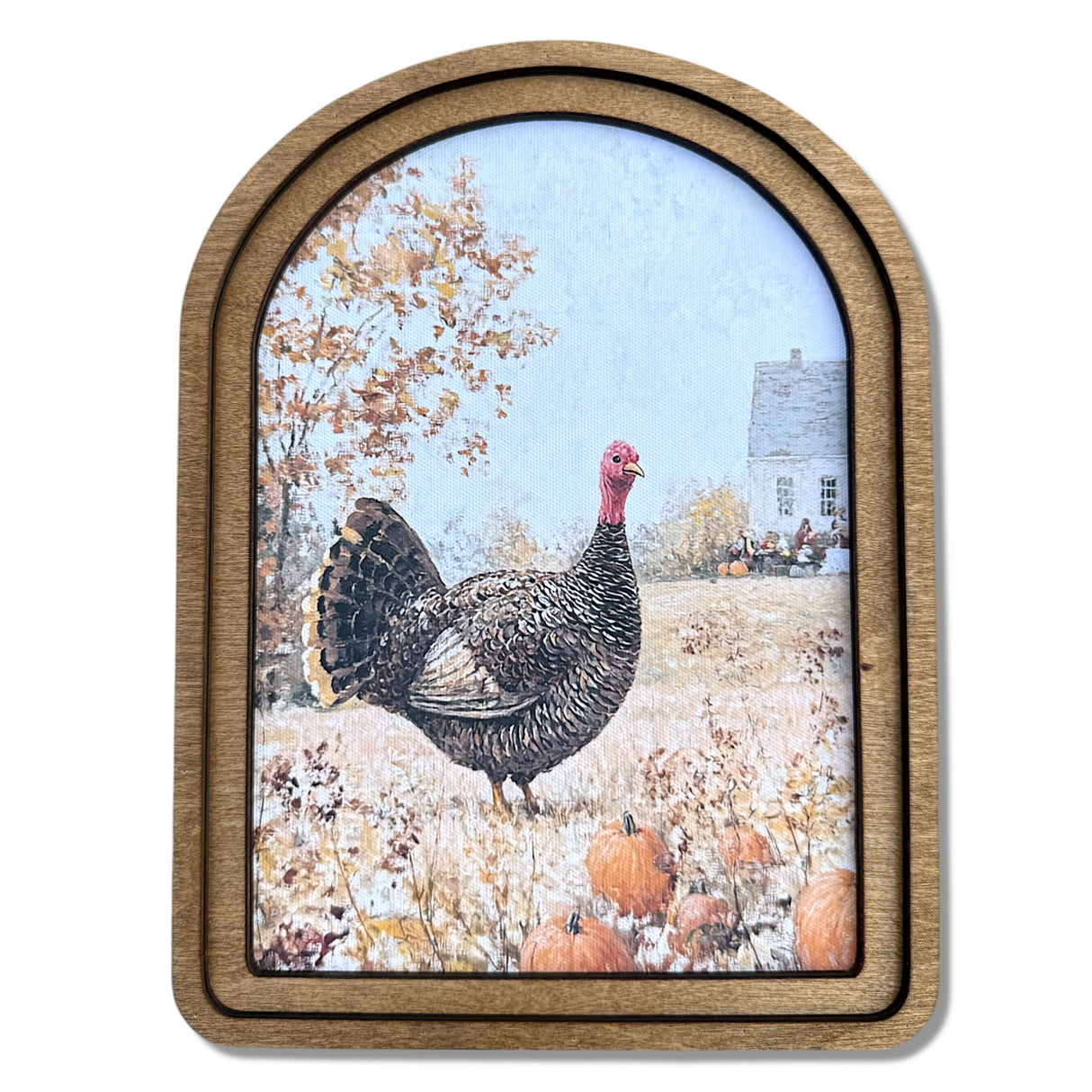 Thanksgiving Turkey Arch Top Framed Canvas Artwork