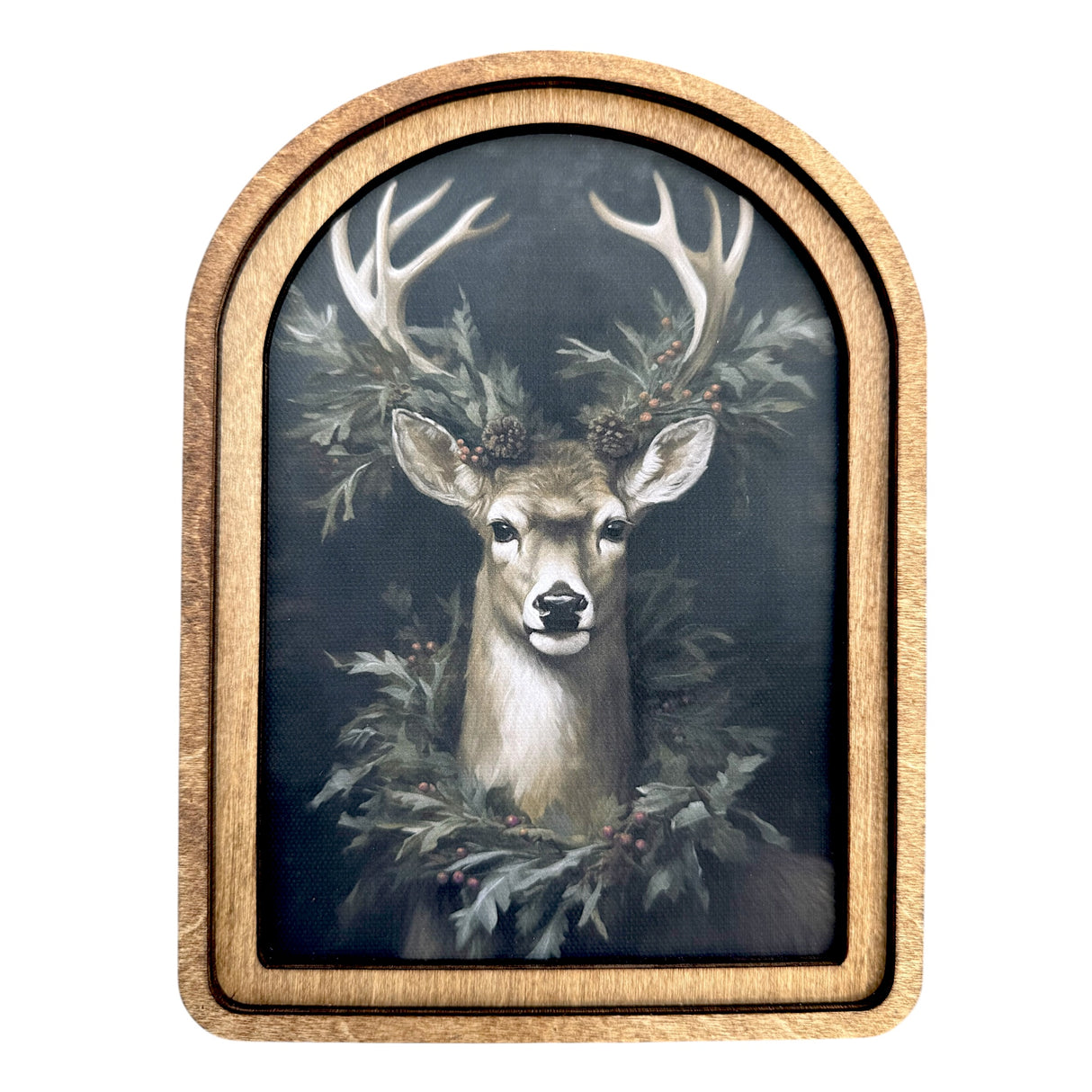 Wreath Deer Arch Top Framed Canvas Artwork