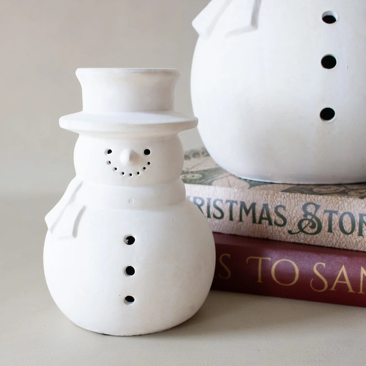 White Terracotta Snowman Figurine | 2 Sizes