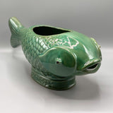 Turquoise Debossed Ceramic Fish Planter