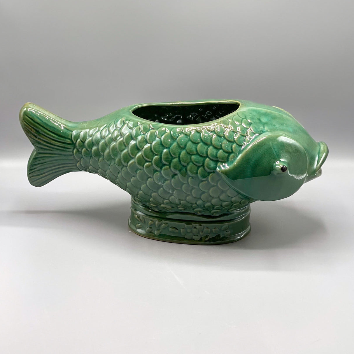 Turquoise Debossed Ceramic Fish Planter