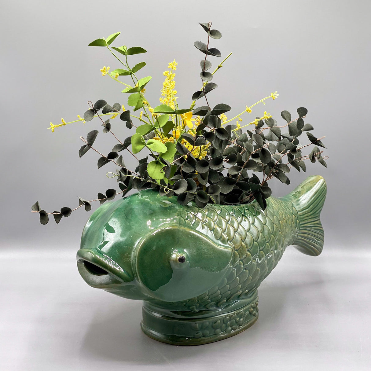 Turquoise Debossed Ceramic Fish Planter