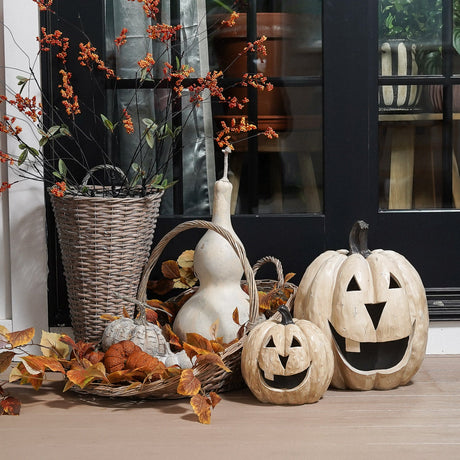 White Big Mouth Jack O'Lantern Resin Mache Pumpkins