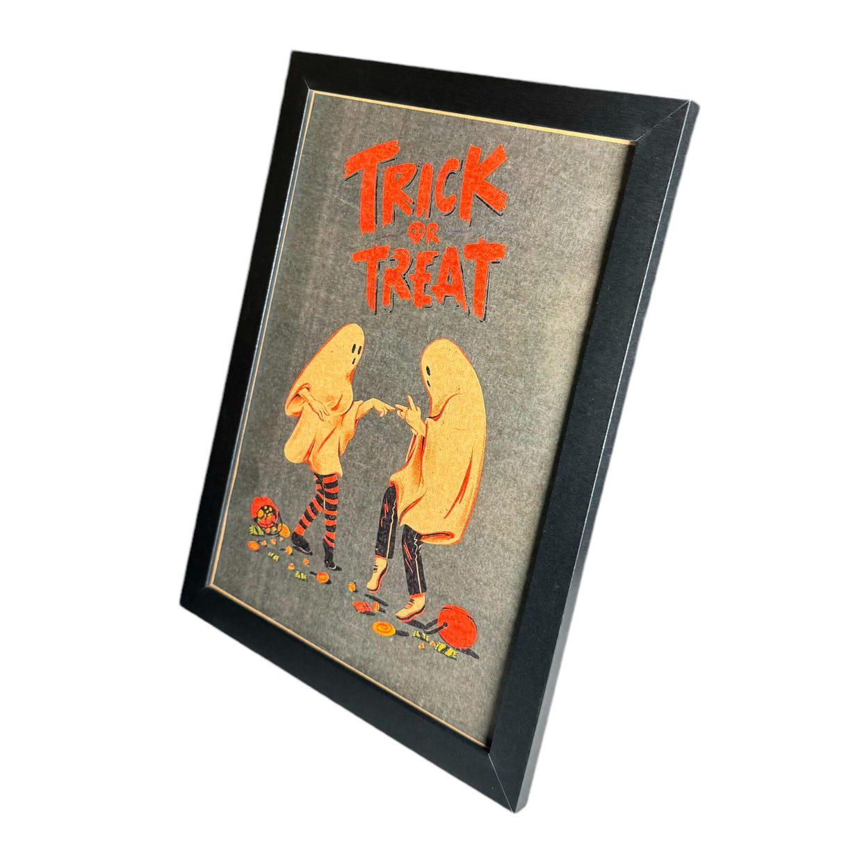 Trick or Treat Dancing Ghost Party Retro Framed Cardboard Print