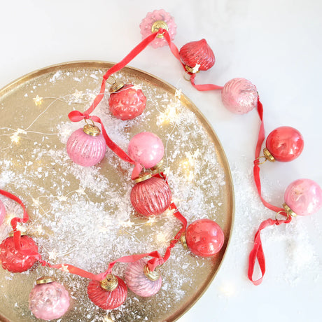Pink & Red Mercury Glass Ornament Garland