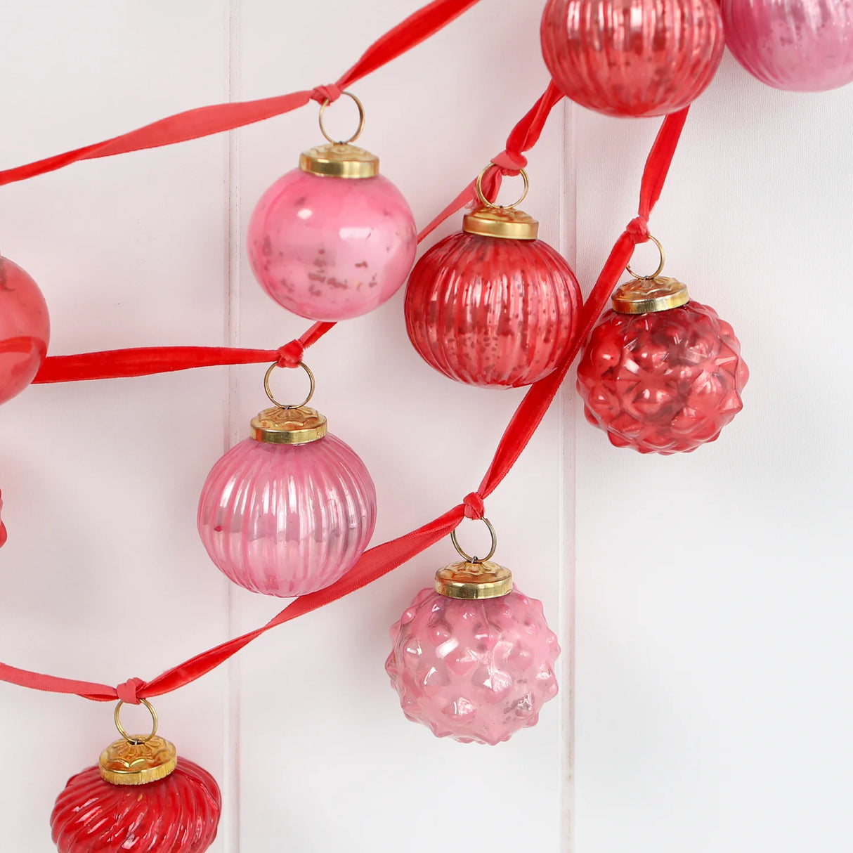 Pink & Red Mercury Glass Ornament Garland