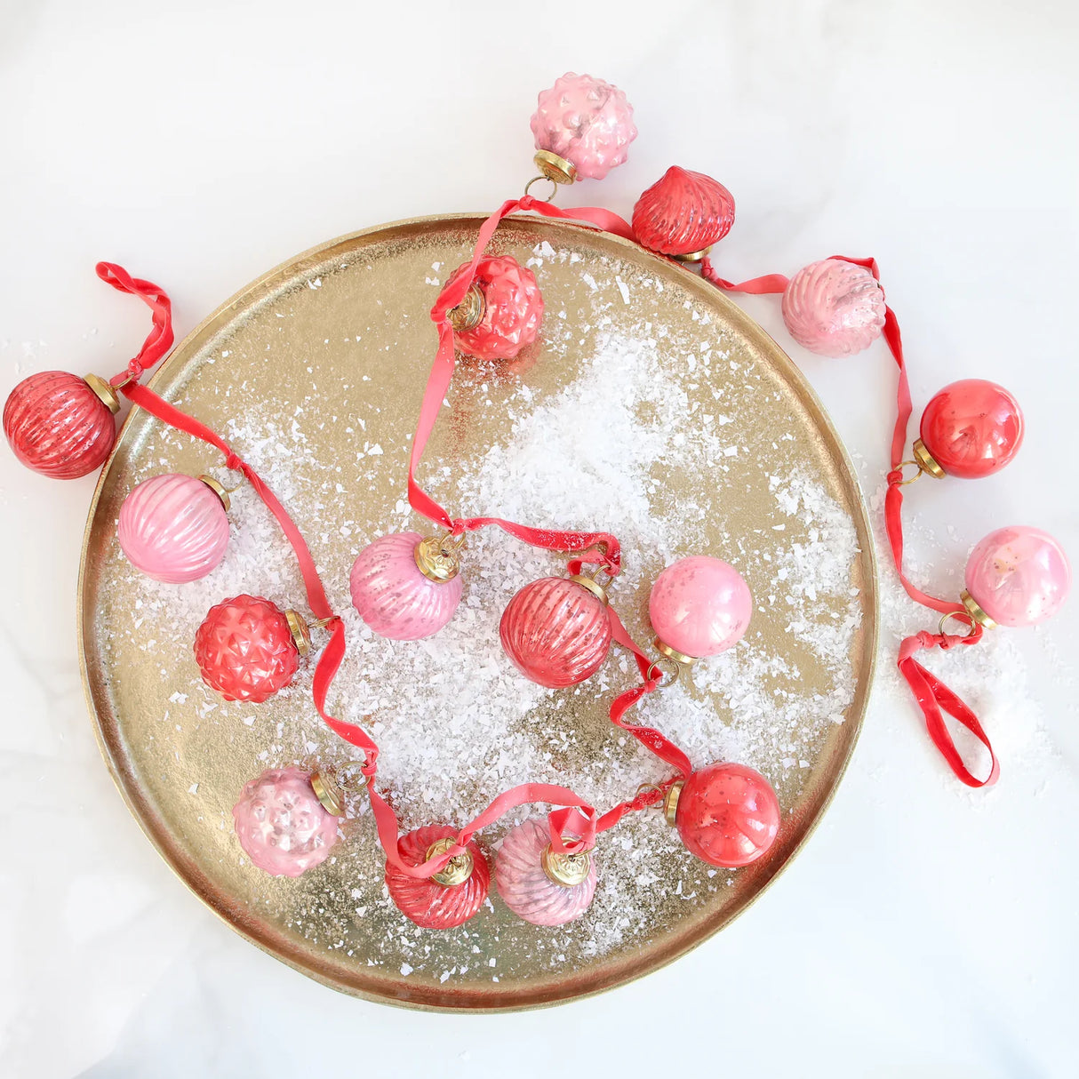 Pink & Red Mercury Glass Ornament Garland