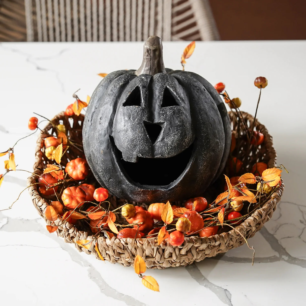 Black Big Mouth Jack O'Lantern Resin Mache Pumpkins